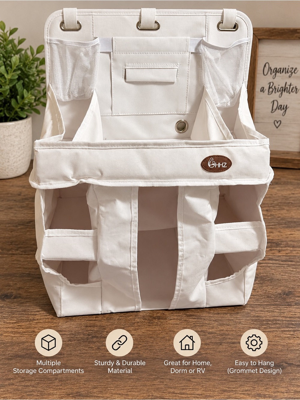 Canvas Hanging Storage Caddy – White Wall Organizer